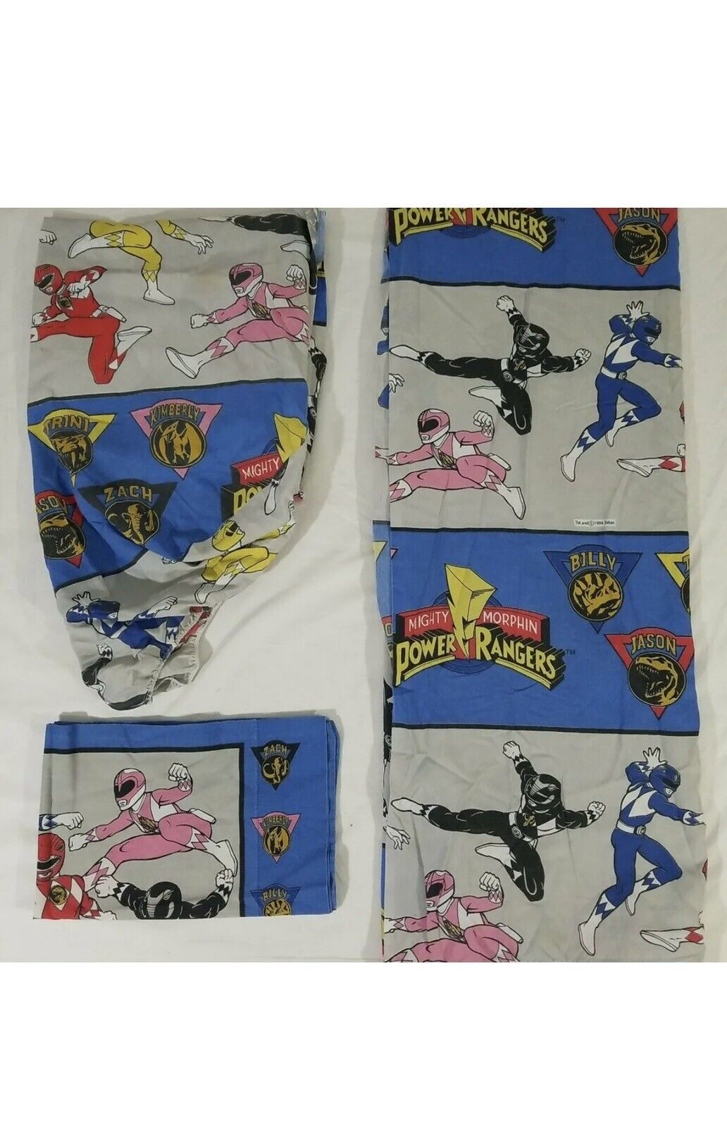 1994 Mighty Morphin Power Rangers Twin Bed SHEET Set Flat Fitted Pillowcase