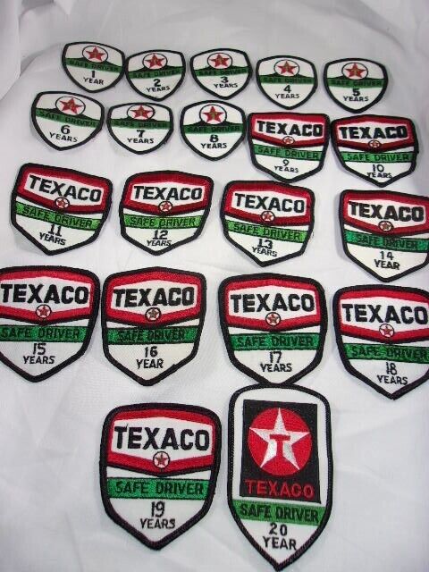 20 years of Texaco Safe Driver Patches. Never used Patches. 1964-1984