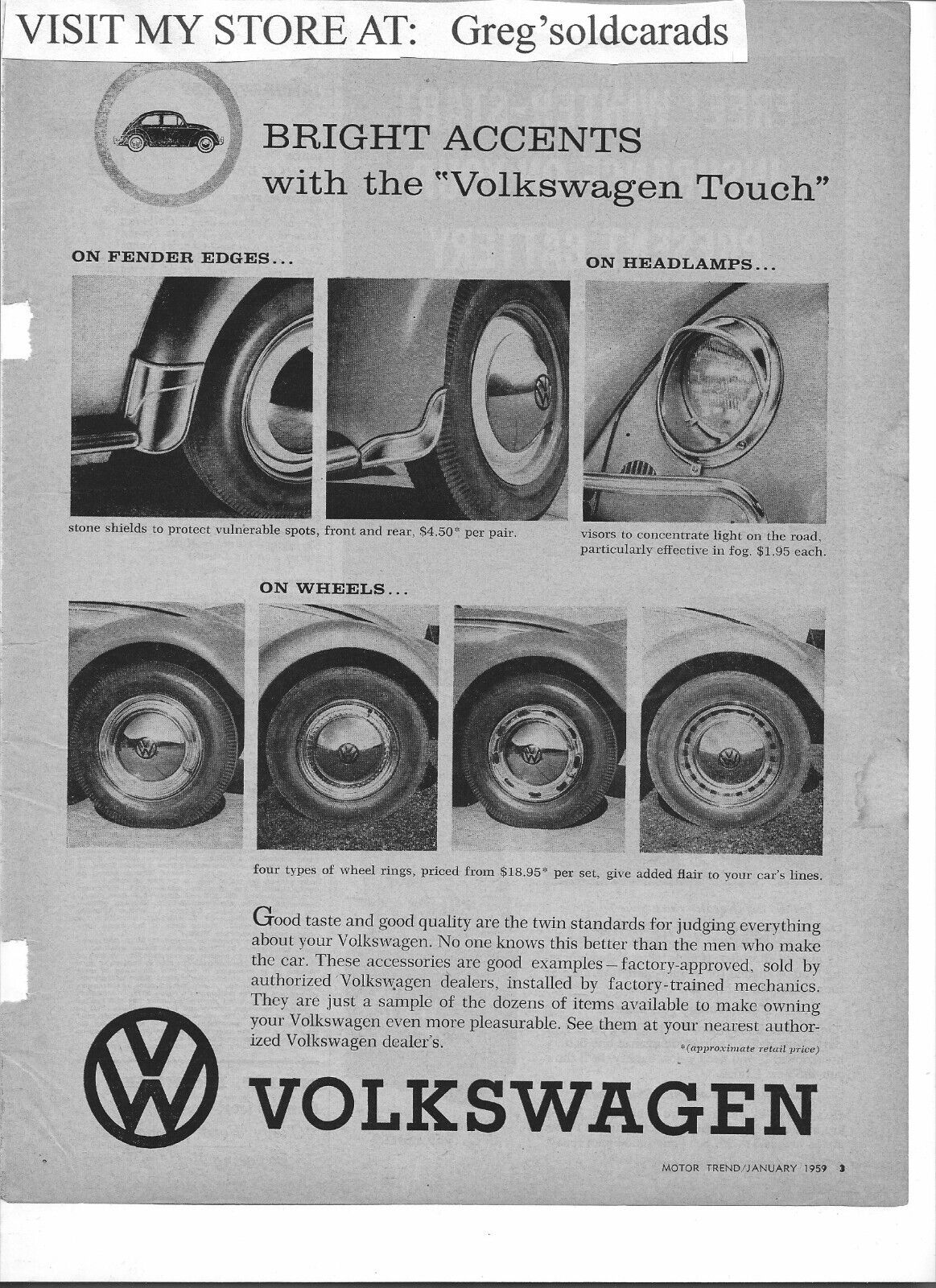 Original 1959 Volkswagen Beetle vintage print ad \
