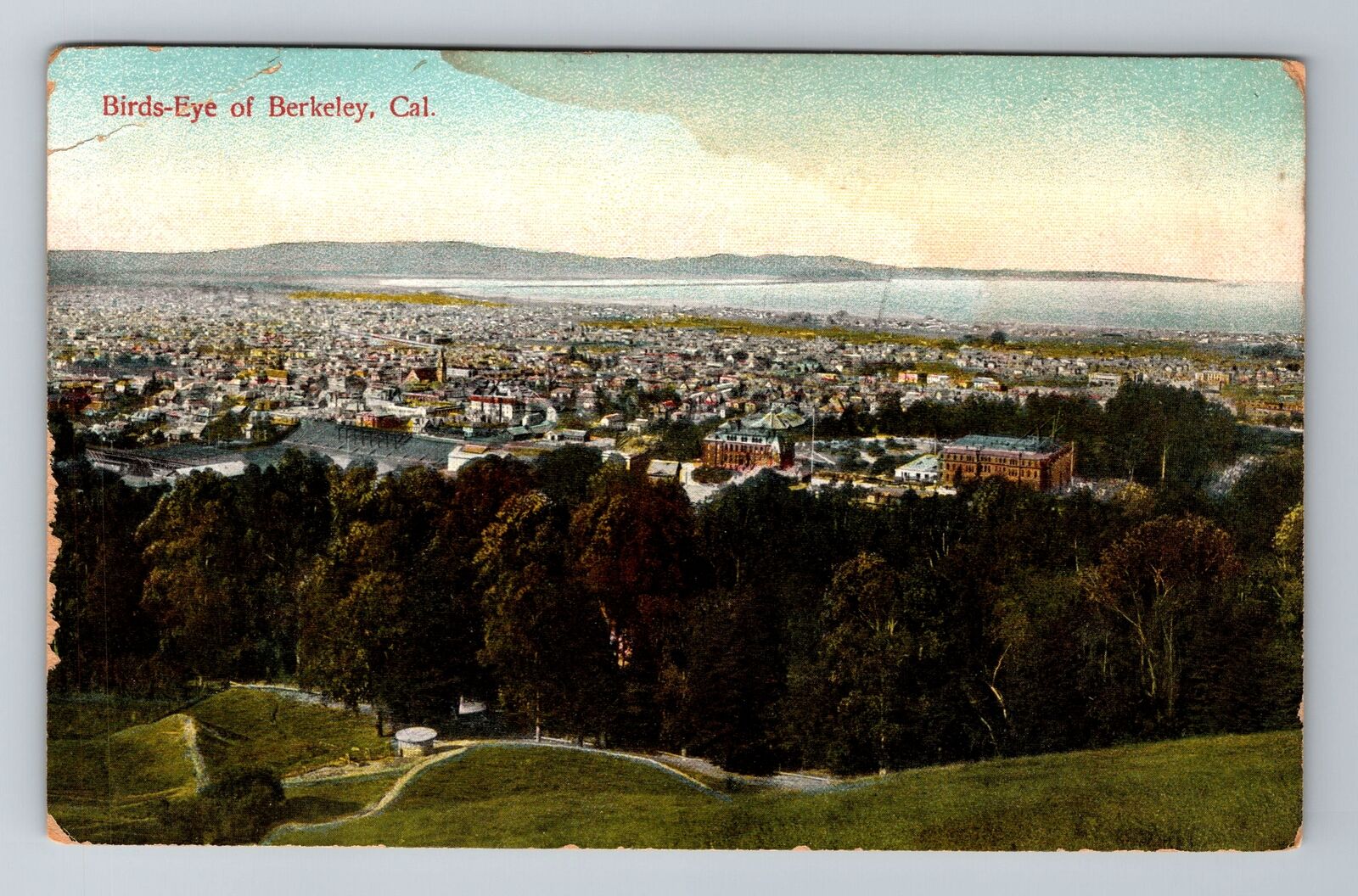 Berkeley CA-California, Aerial View Of Town Area, Antique, Vintage Postcard