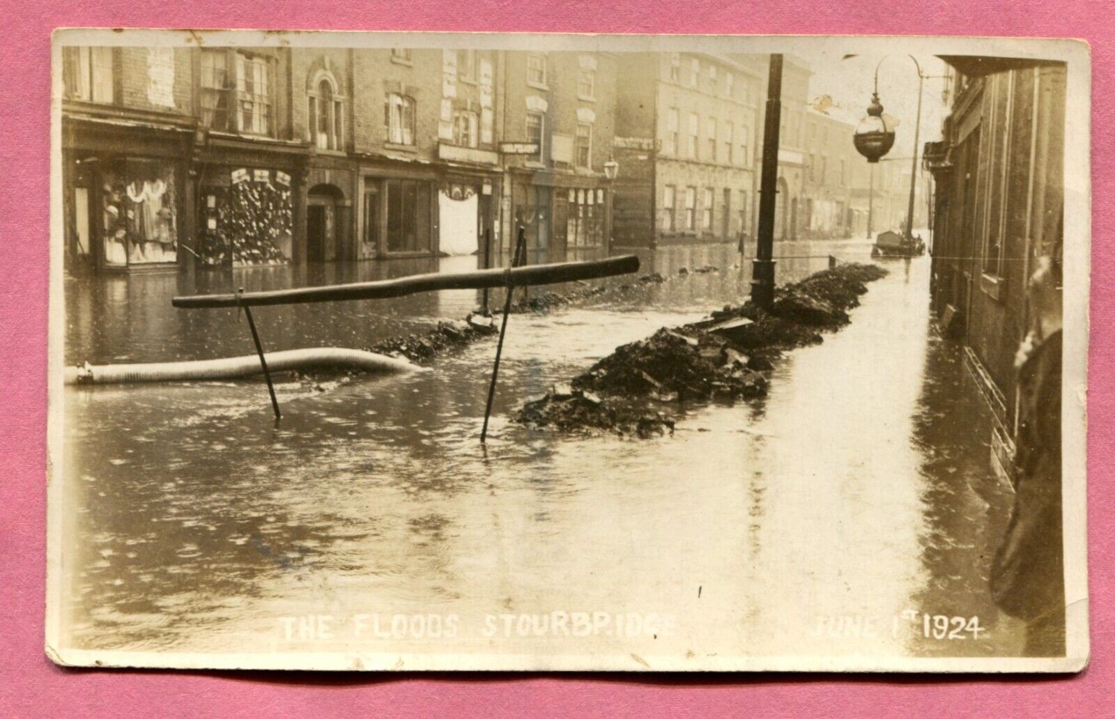 OLD RPPC REAL PHOTO POSTCARD THE FLOOD OF 1924 STOURBRIDGE ENGLAND WEST MIDLANDS