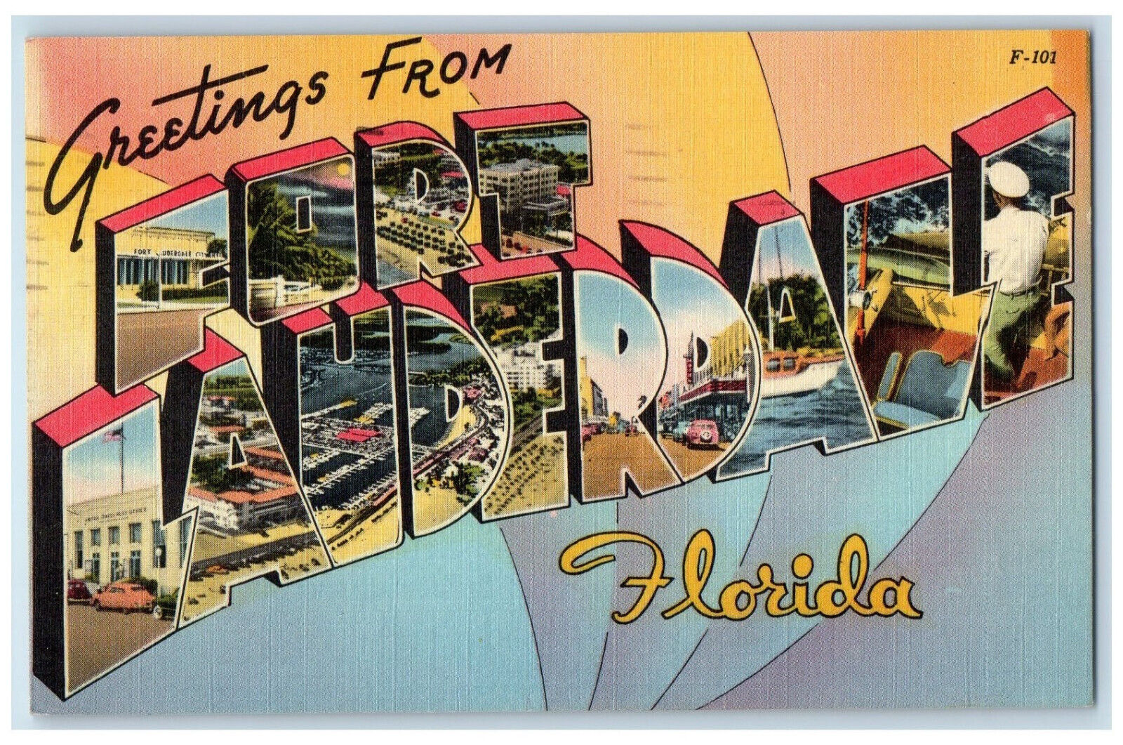 1956 Greetings From Fort Lauderdale Florida FL Large Letters Vintage Postcard