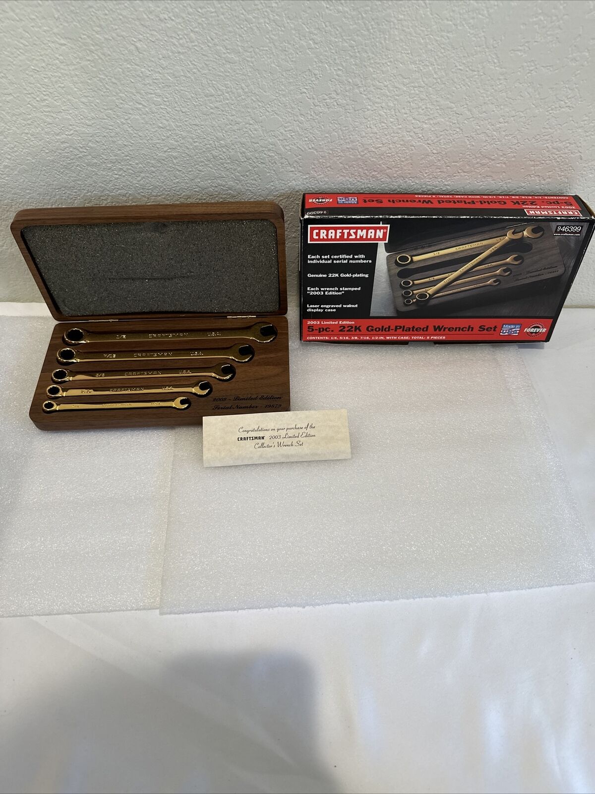 2003 Craftsman 22K Gold Plated 5pc Collectors Wrench Set Limited Edition