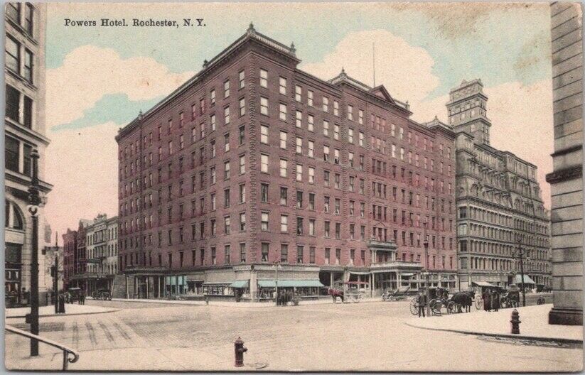 1900s Rochester New York Postcard POWERS HOTEL Street View / Hand-Colored UNUSED
