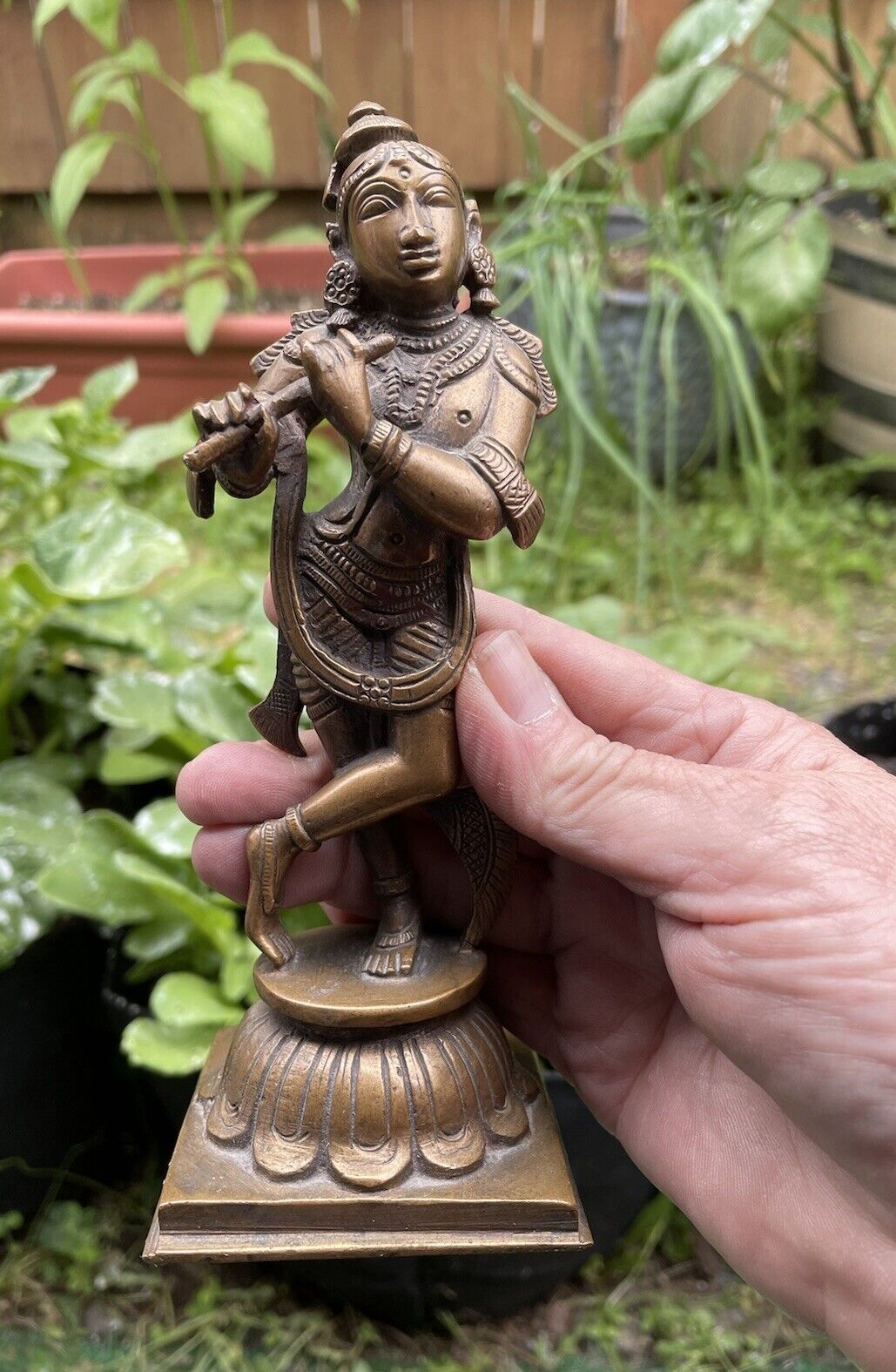 Vintage Solid Brass Krishna Statue 7.0”