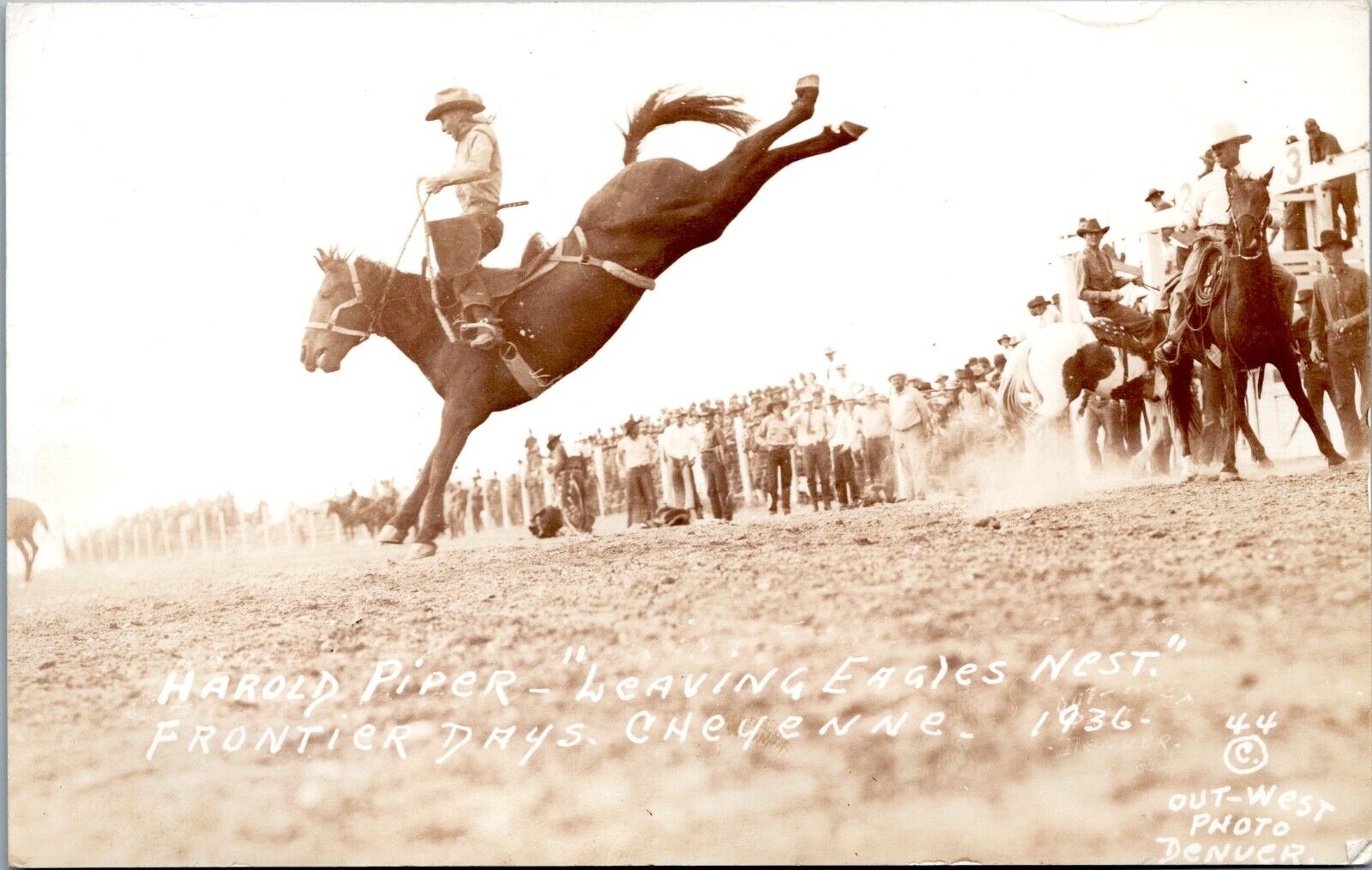 RPPC Cowboy on Bucking Horse, Frontier Days, Cheyenne Wyoming - 1936 Postcard