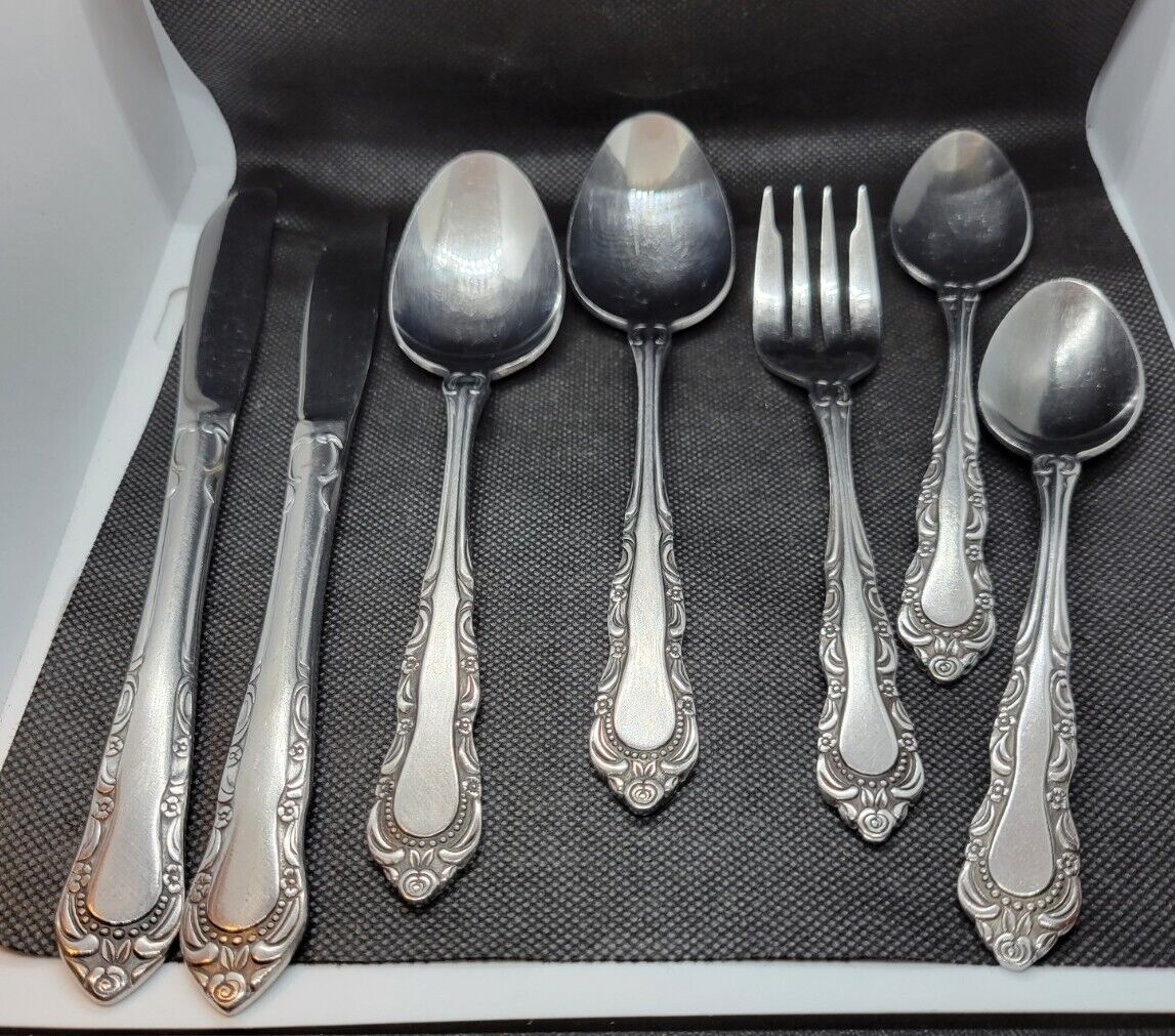 Lot Of 7 Utica Stainless Korea Patrician  Spoons Knives Fork 