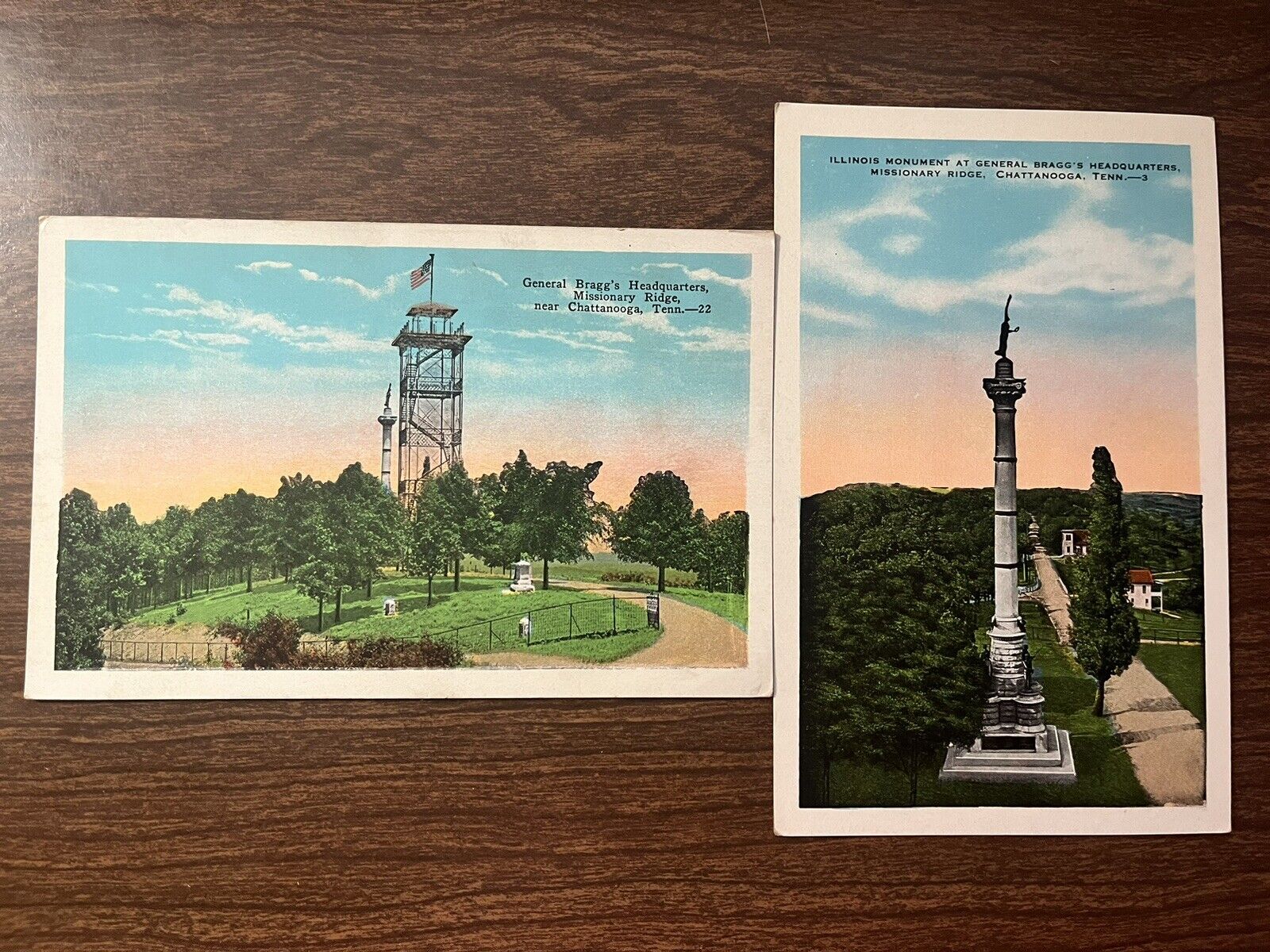 2 Chattanooga, Tennessee TN Postcards ~ Gen. Bragg HQ, Missionary Ridge
