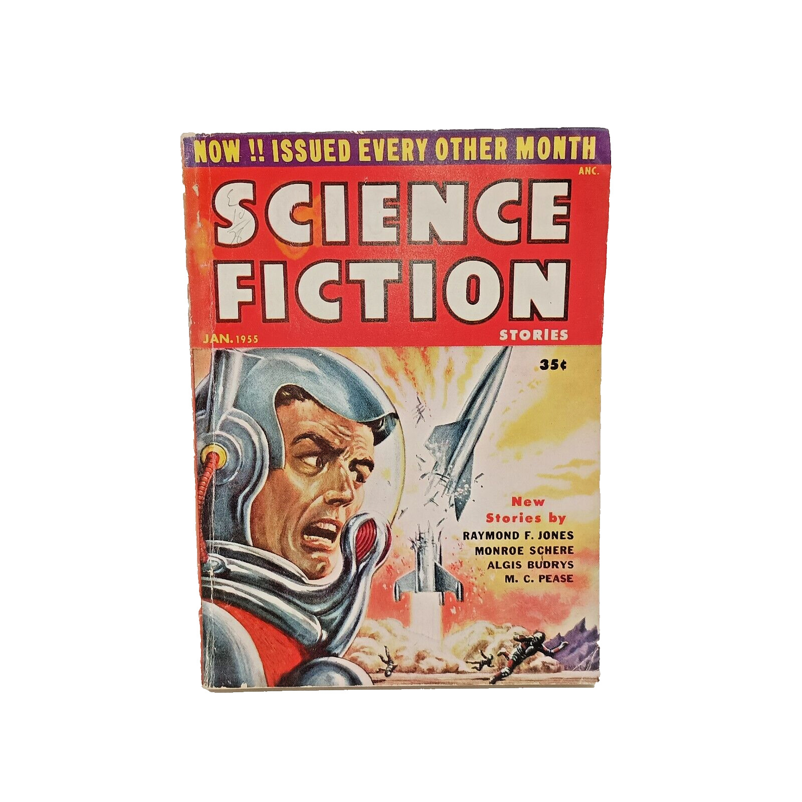 antique Jan 1955 SCIENCE FICTION STORIES Pulp Vol 5 #4 Exploding Rocket Cover