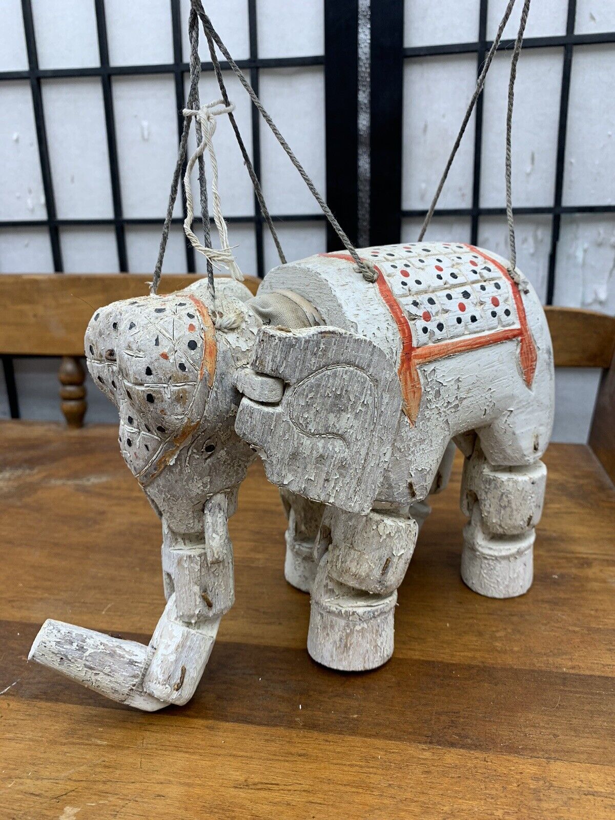 Vintage Handcrafted Elephant Wood String Marionette Puppet 12” Boho Decor