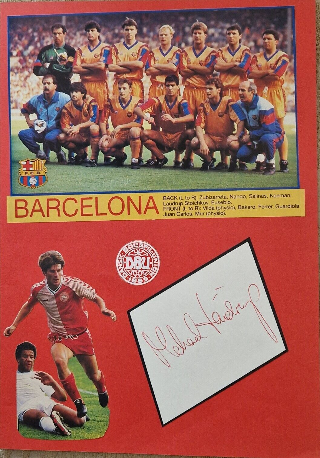 Michael Laudrup signed 12x8 signature piece Barcelona. Football Great AFTAL COA