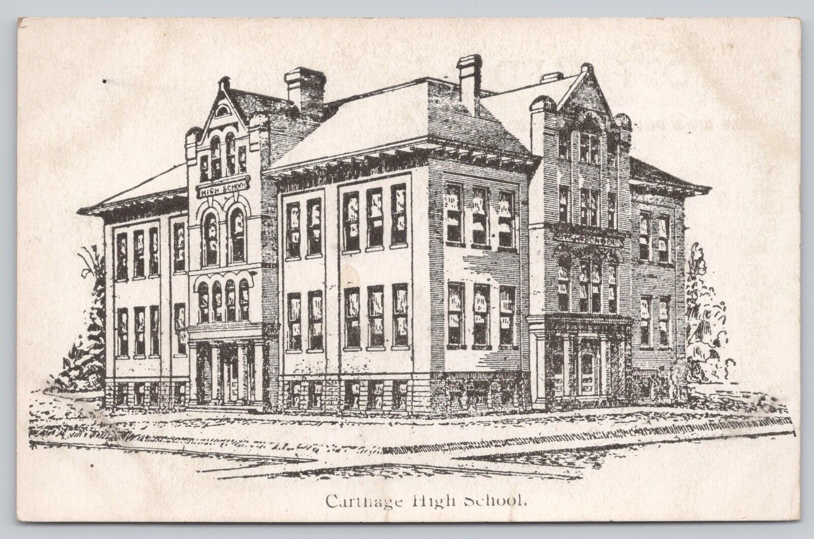 Postcard Carthage IL High School Drawing Undivided Back