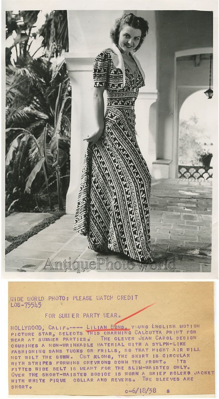 Pretty actress Lilian Bond fashion dress antique photo
