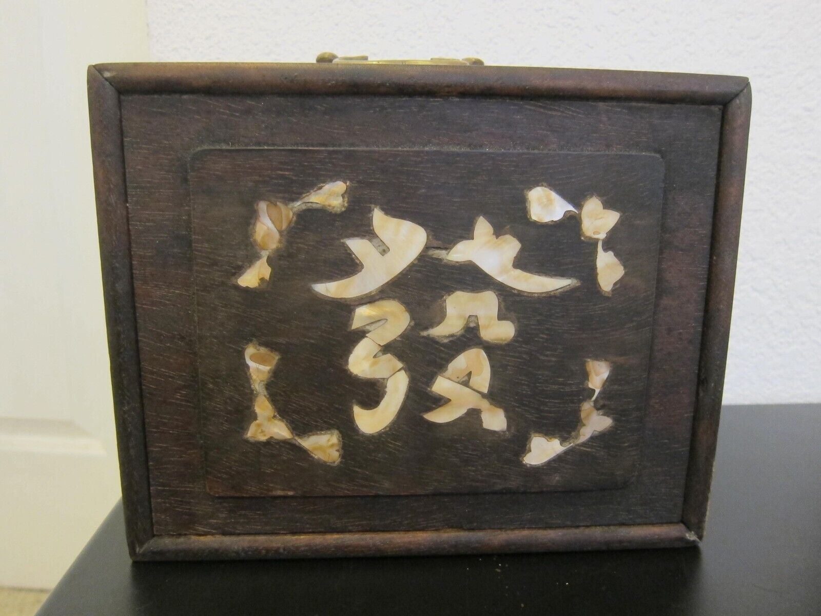 Vintage Chinese Asian wooden jewelry storage box with mother of pearl accents