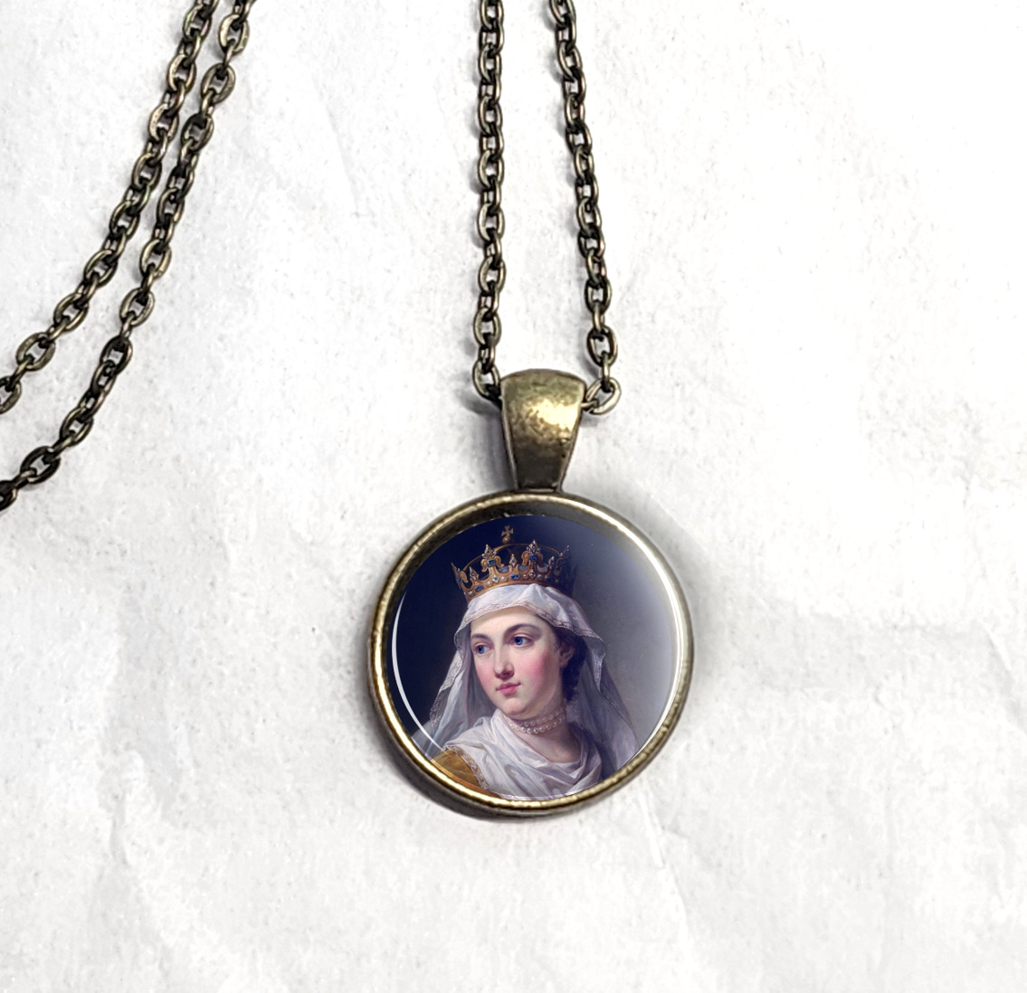 Saint Jadwiga Hedwig of Poland Medal Picture Pendant Charm Handmade Necklace