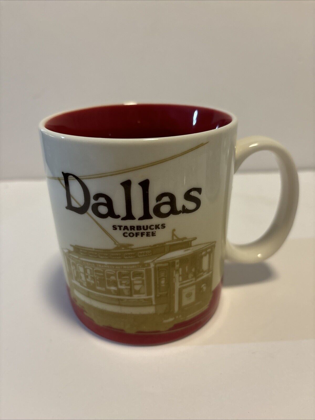 STARBUCKS 2012 DALLAS Texas Collector Coffee Mug Cablecar Skyline Red Interior