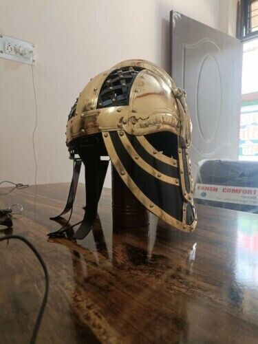 Halloween Vintage Viking Helmet Medieval 16 Gage Steel Brass Armor Helmet