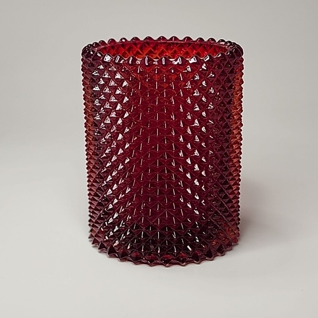 Vintage Red Glass Diamond Point Votive Candle Tea light Holder Nob Hill