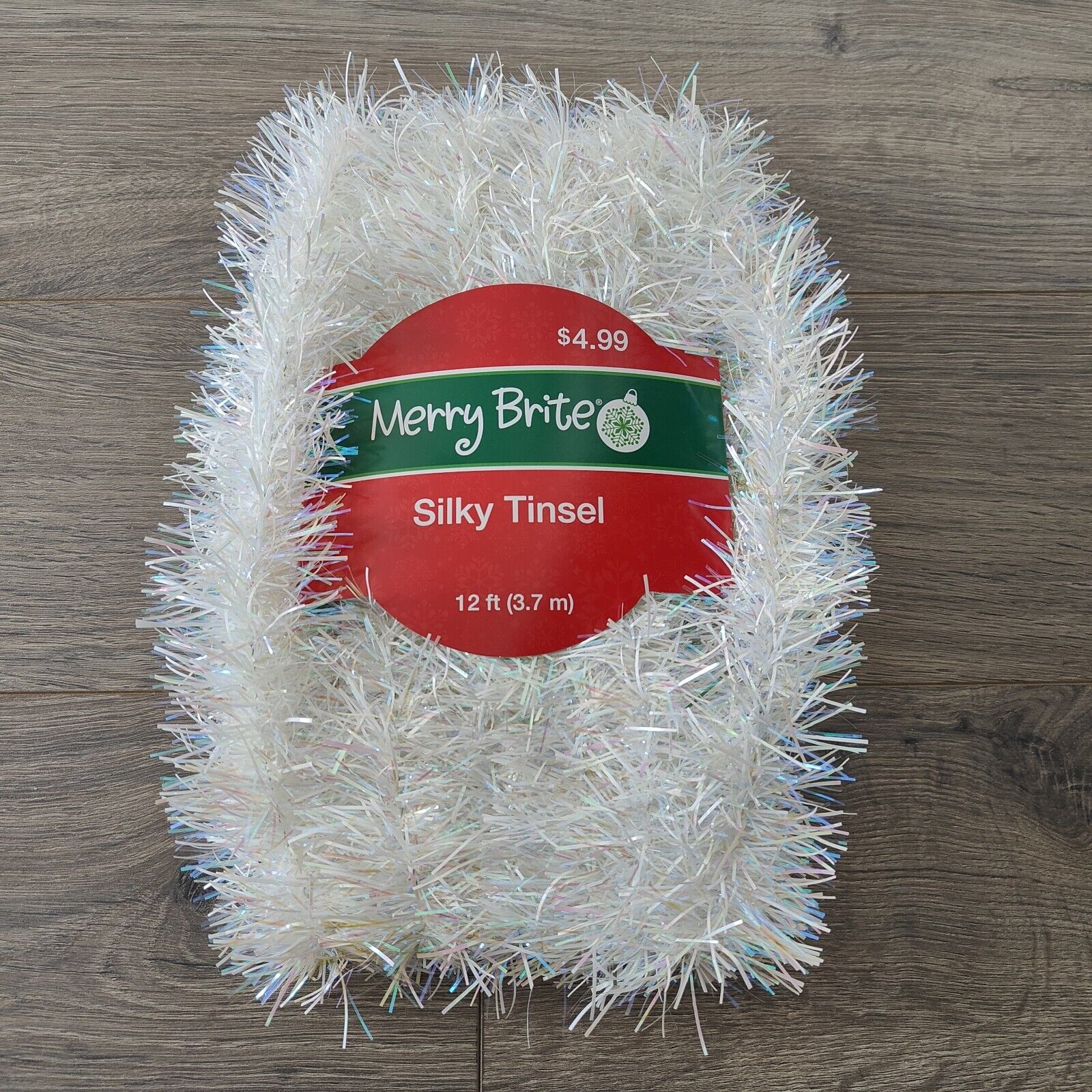 Merry Brite White Pearlized Tinsel Garland 12 ft Silky Holiday Decor Christmas