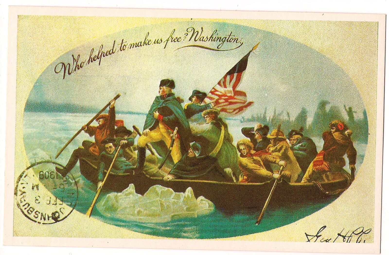 Who Helped to Make Us Free WASHINGTON Crossing Delaware REPRO Postcard 
