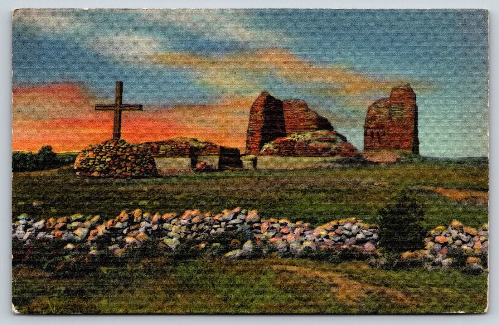 Pecos Mission Ruins, Santa Fe Trail, New Mexico Vintage Postcard