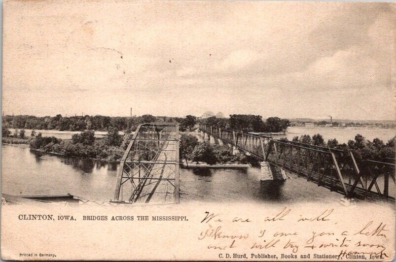 Raphael Tuck Postcard Bridges Across Mississippi River Clinton Iowa IA 1905 2536