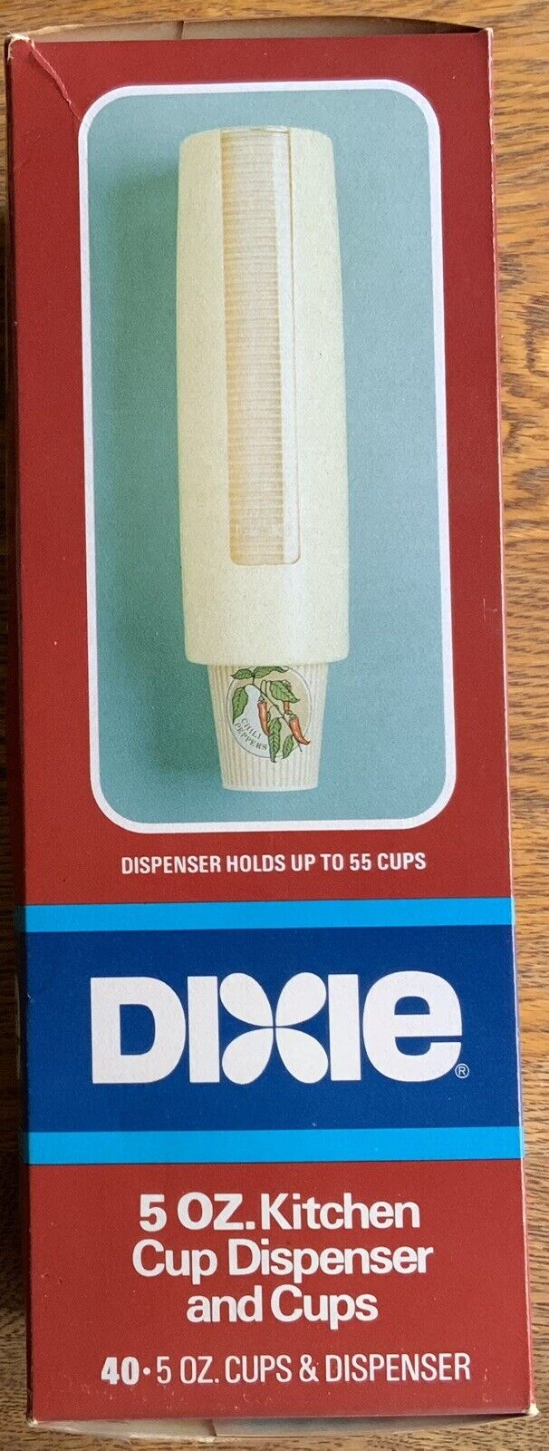 Vtg Dixie Cup Dispenser Holder 5 oz Wall Mount Ivory Spice Print Cups NEW 1984