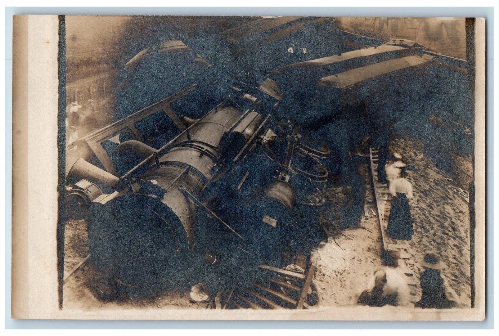Locomotive Train Wreck Postcard RPPC Photo Railroad Accident Scene Passenger