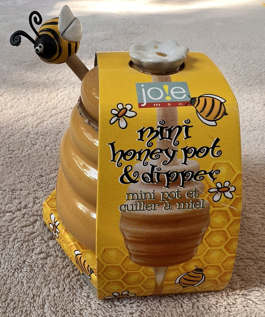  Joie Mini Honey Pot and Dipper Bee Mini Ceramic Pot with Wood Honey Dipper