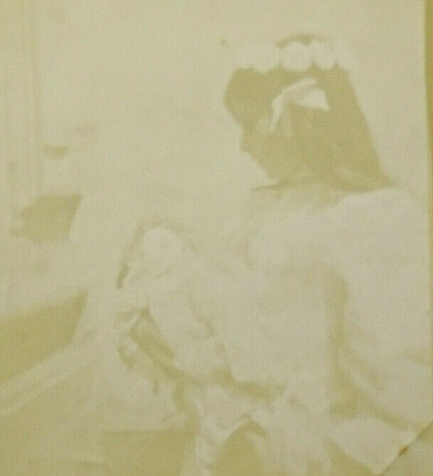 1800s Antique Albumen Photo Print Girl Dressed in White Holding Doll