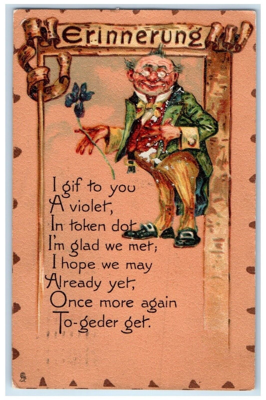 1908 Ugly Old Man With Flower Erinnerung Greenville South Dakota Tuck's Postcard