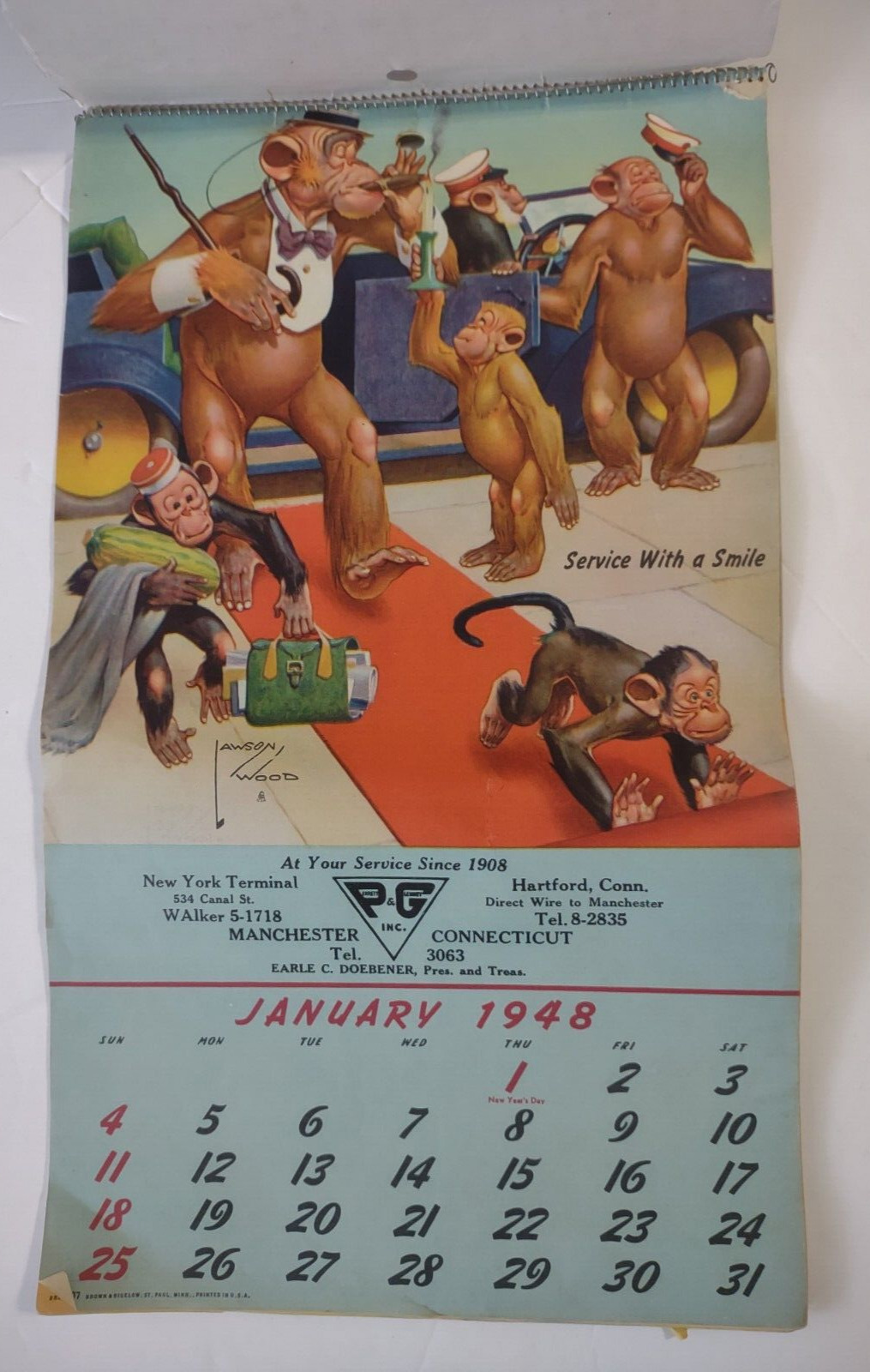 Vintage Lawson Wood 1948 Calendar Rare P&G Co.  8.5”x14.5”