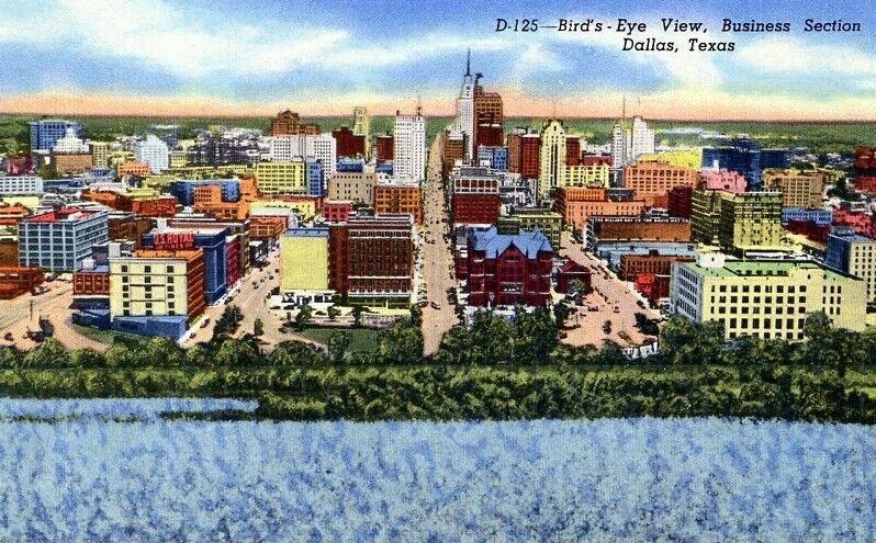 Dallas Texas Bird's - Eye View Business Section c1940s Vintage Postcard