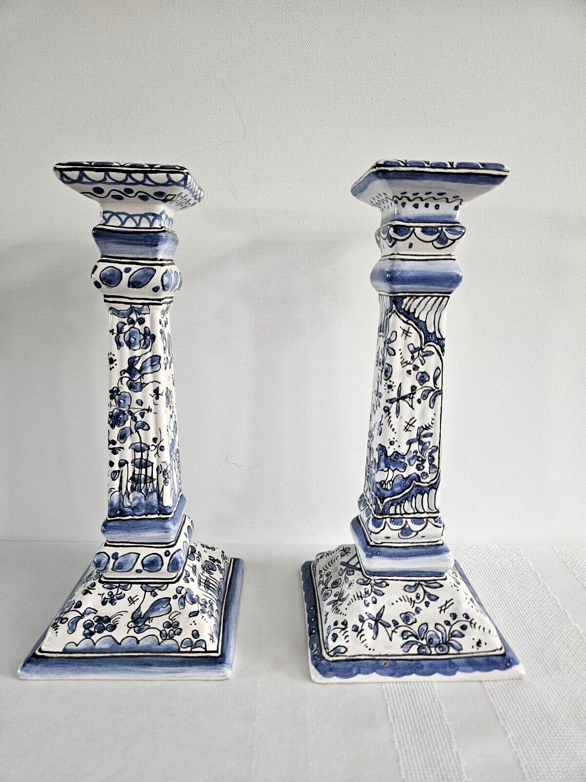Berardos Vintage Hand Painted Ceramic Candle Sticks Made in Portugal 9.5\