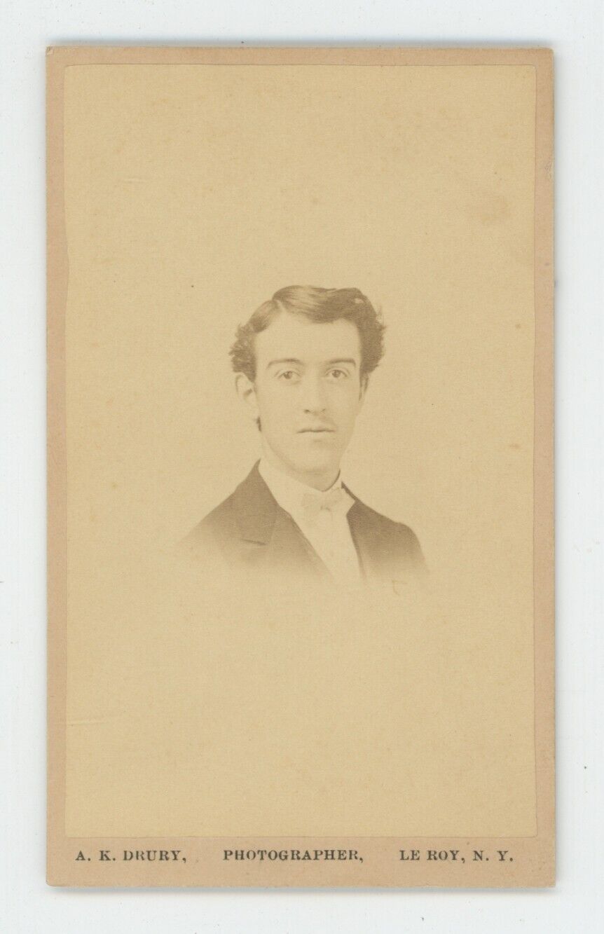 Antique CDV Circa 1870s Handsome Young Man Wearing Stylish Suit Drury Le Roy, NY