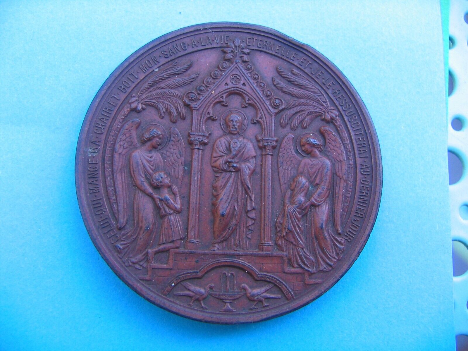 HUGE STUNNING 1800s HIGH RELIEF Baptism,Communion,Confirmation Medal 5 CM, 50mm
