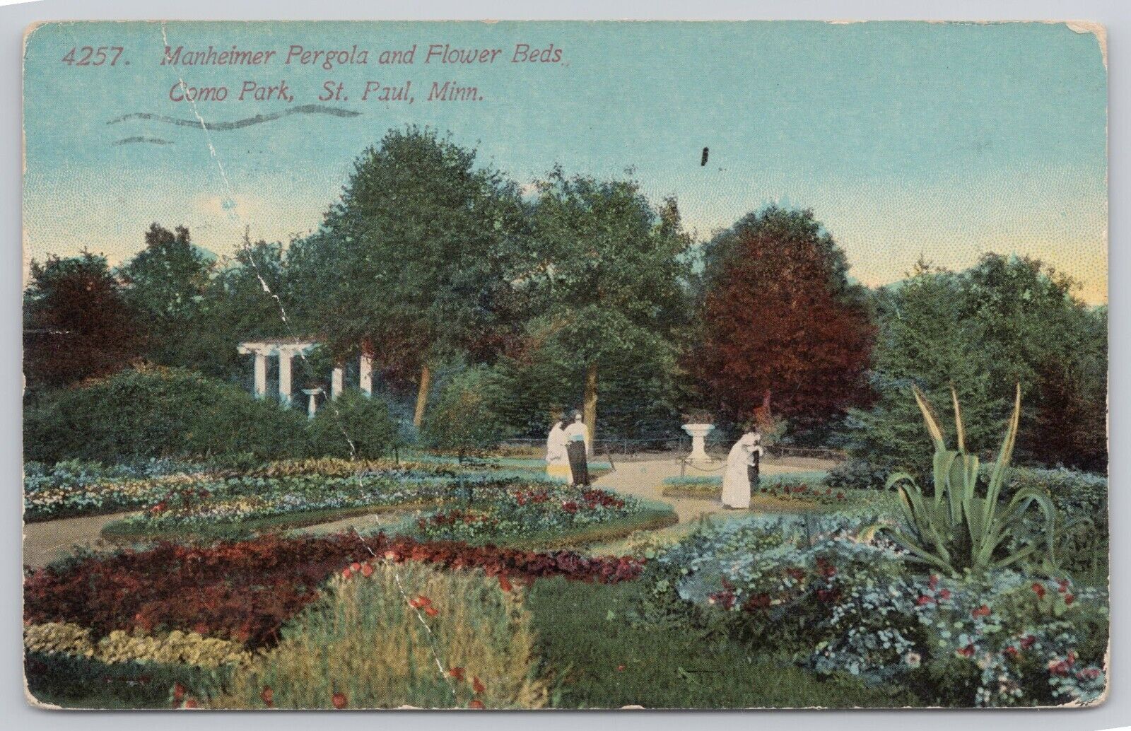 Vtg Post Card Manheimer Pergola & Flower Beds, Como Park, St. Paul Minn. A365
