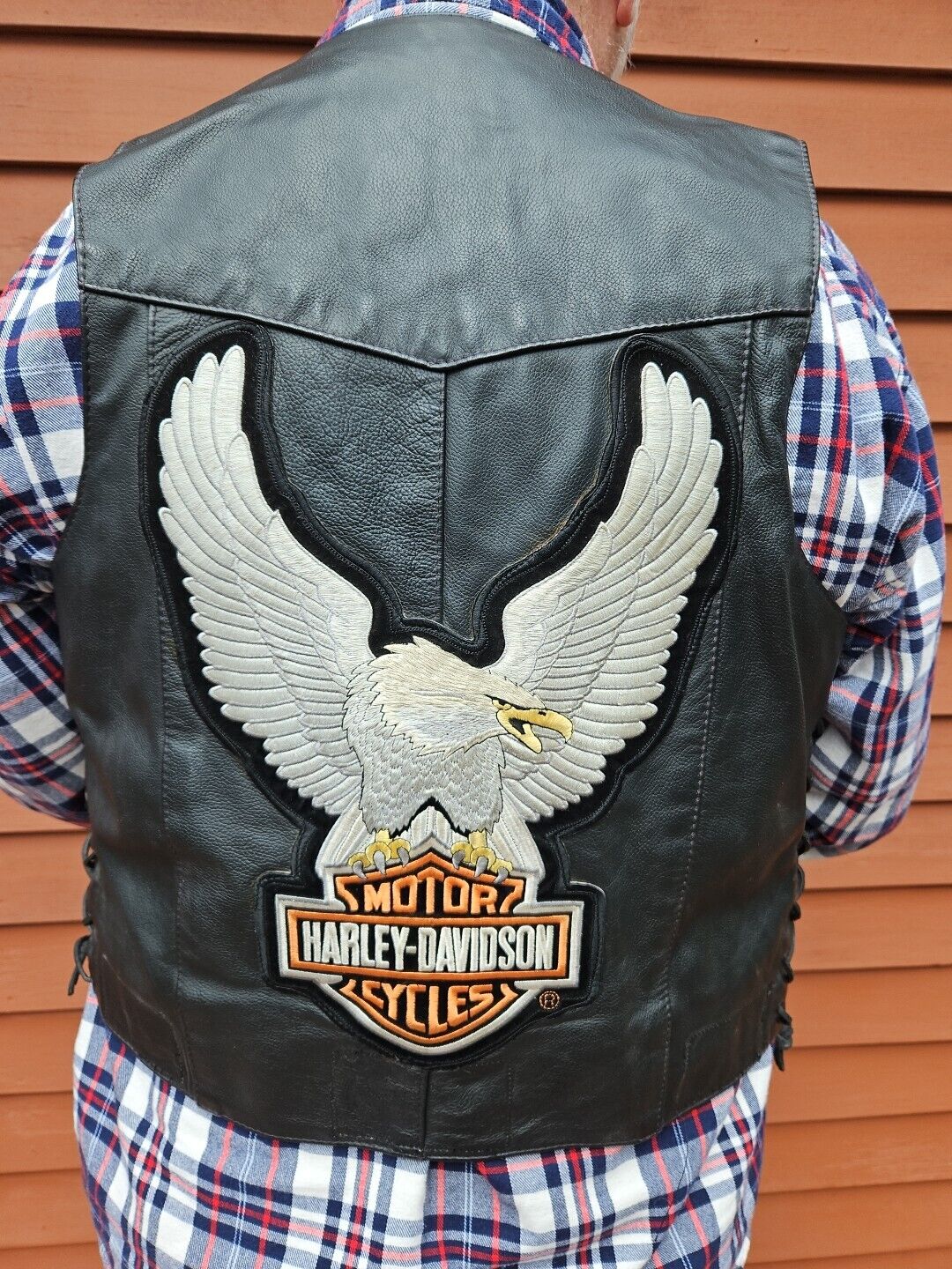  Harley Davidson Vest Hillside USA, Lace Up Black Leather Size 46 