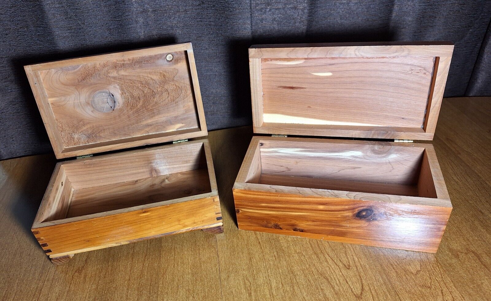 Lot of 2 Vintage Miniature Cedar Chest / Wooden Jewelry Trinket Stash Boxes EDC