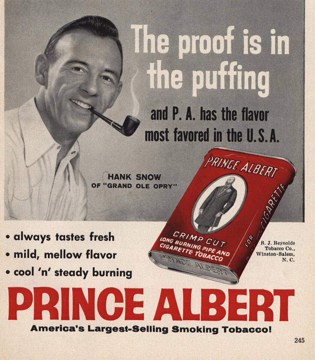 1961 Prince Albert Tobacco: Hank Snow Grand Ole Opry Vintage Print Ad