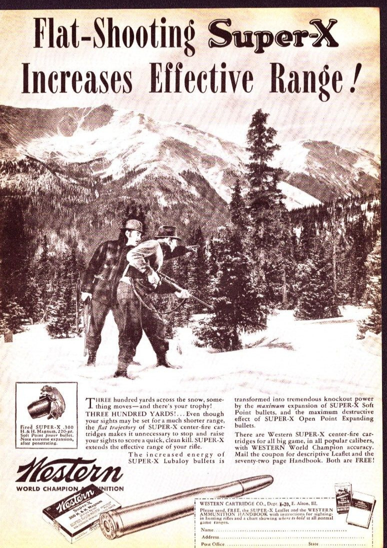 1939 Print Ad Ammunition Western Super-X 300 H. & H. Magnum