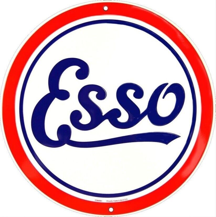 Esso Gasoline Motor Oil Novelty Metal 12 in Circular Sign NEW