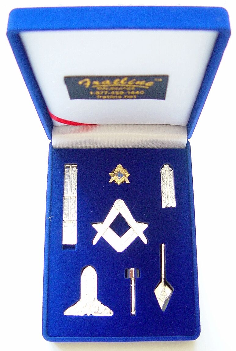Masonic Mini Working Tool Gift Set with Lapel Pin (Bright Silver Finish)