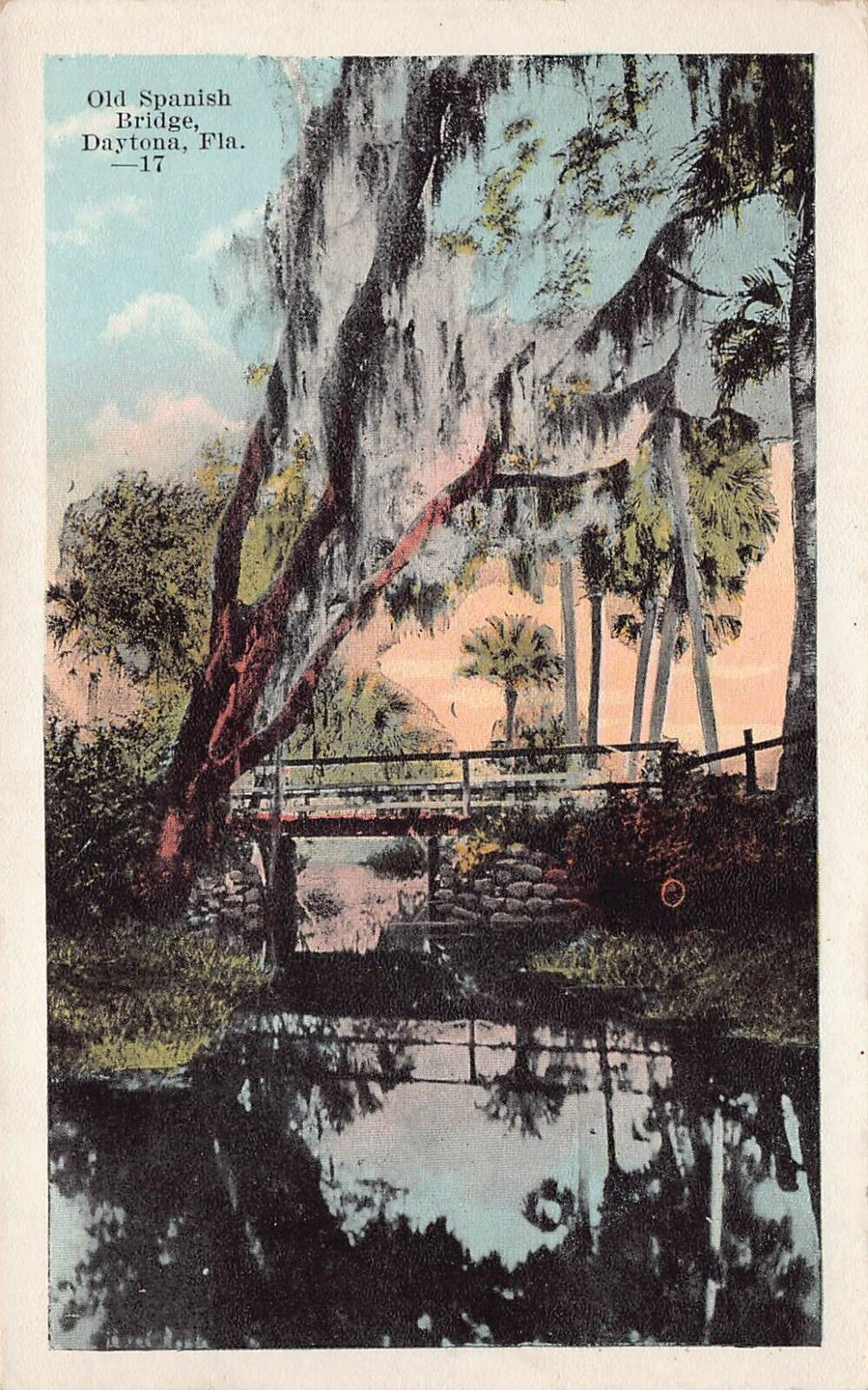 Daytona FL Florida Spanish Moorish Bridge Twilight Reflection Vtg Postcard P10