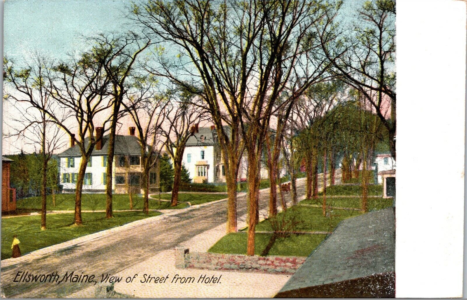 Vtg Ellsworth Maine ME View of Street from Hotel 1910s DB Postcard