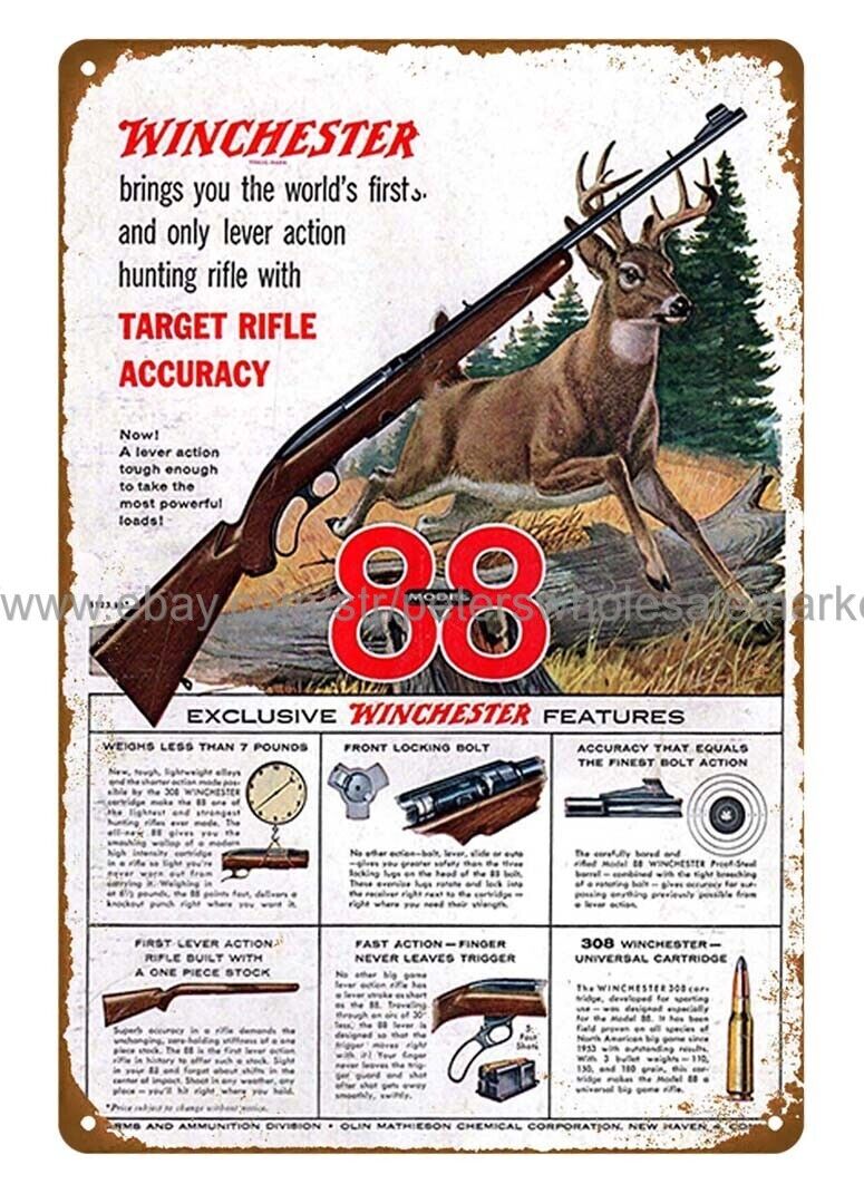 1955 Winchester Model 88 Rifle Deer Hunting metal tin sign metal wall art ideas