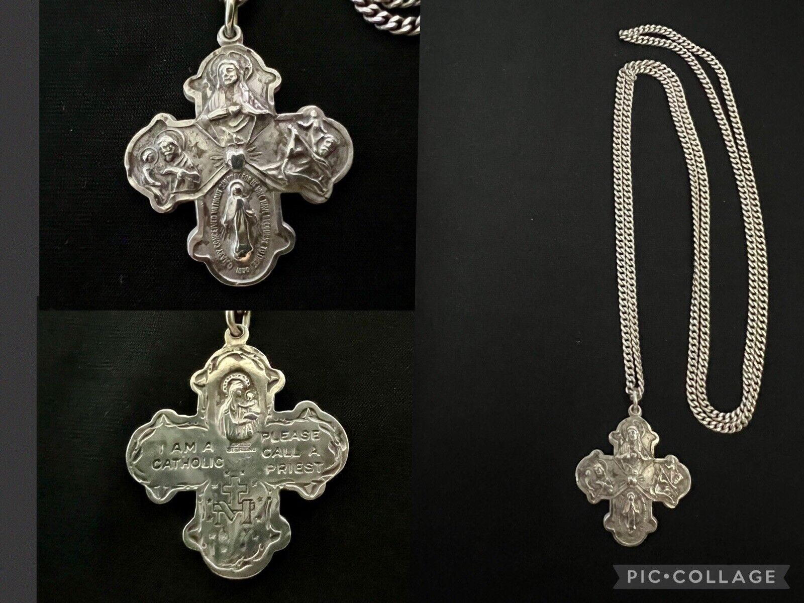 Vintage Creed Sterling Silver 4 Way Cross Pendant w/ 24” Sterling Necklace 13 g