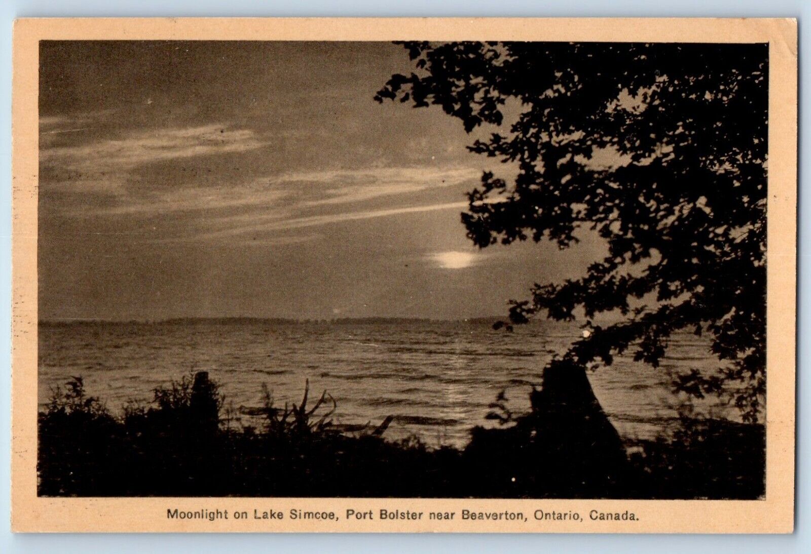 Beaverton Ontario Canada Postcard Moonlight Lake Simcoe Port Bolster 1938 Posted