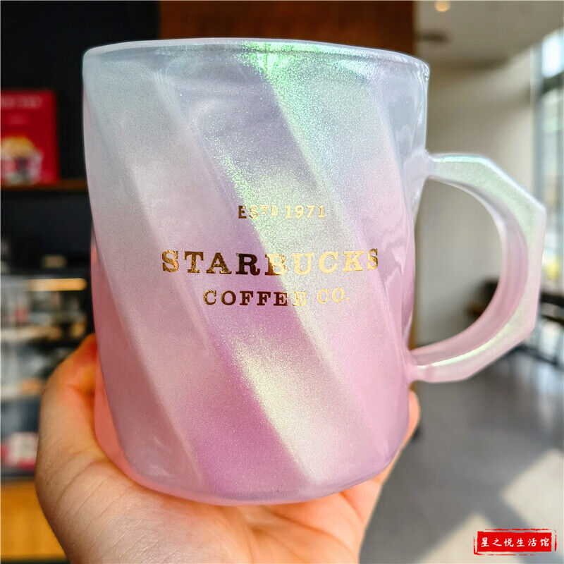 New Starbucks Christmas Glitter Gradient Glass Pink Sparkly Diamond Mug Cup 14oz