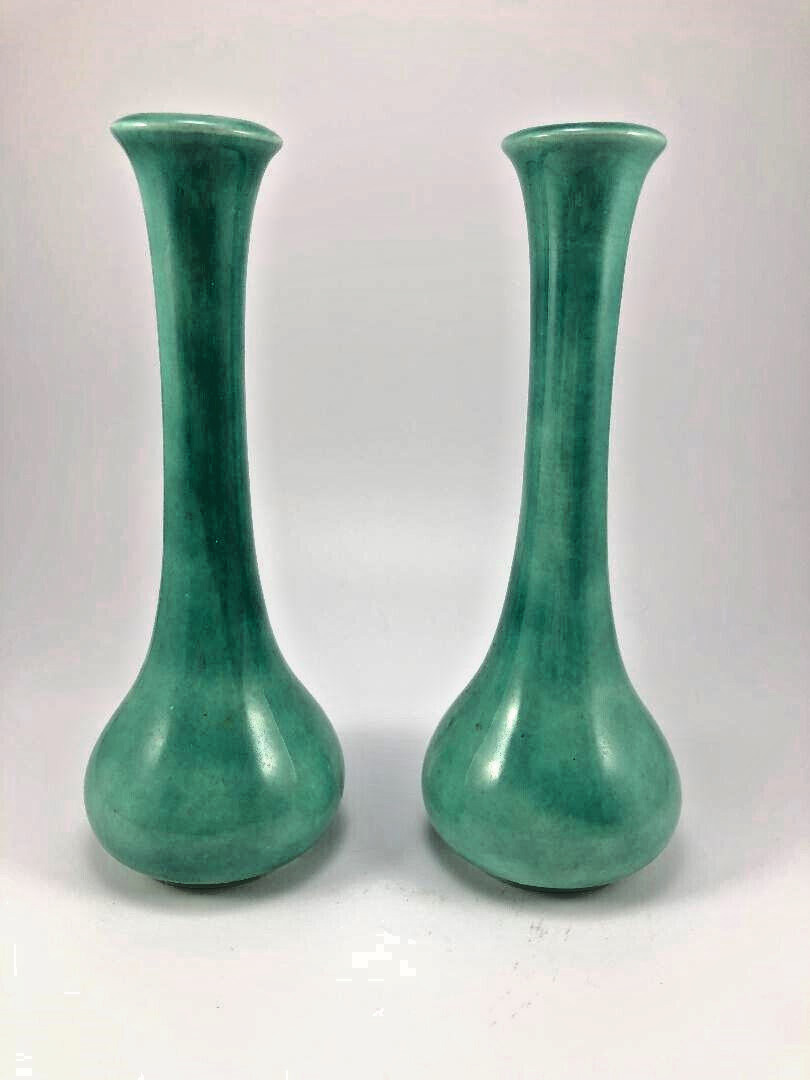 Pair of Vintage Aqua Green Bud Vases 6.25\